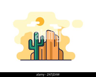 Immagine di un'icona di cactus, isolata su sfondo bianco. paesaggio naturale. Illustrazione Vettoriale