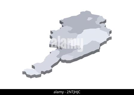 Austria carta politica delle divisioni amministrative - stati federali. Mappa vettoriale vuota isometrica 3D in tonalità di grigio. Illustrazione Vettoriale