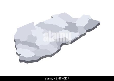 Bhutan mappa politica delle divisioni amministrative - distretti. Mappa vettoriale vuota isometrica 3D in tonalità di grigio. Illustrazione Vettoriale