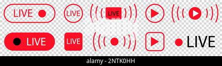Raccolta di icone di streaming live. Illustrazione vettoriale isolata su sfondo trasparente Illustrazione Vettoriale