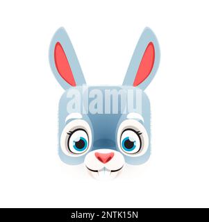Cartoon coniglietto kawaii faccia quadrata animale. Coniglio vettore isolato, ritratto di Pasqua carattere. Bella lepre foresta, personaggio dello zoo, pulsante app cubo, icona, elemento di design grafico Illustrazione Vettoriale