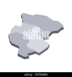 Rwanda mappa politica delle divisioni amministrative - province. Mappa vettoriale vuota isometrica 3D in tonalità di grigio. Illustrazione Vettoriale