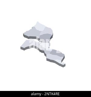 Mozambico mappa politica delle divisioni amministrative - province e capitale di Maputo. Mappa vettoriale vuota isometrica 3D in tonalità di grigio. Illustrazione Vettoriale