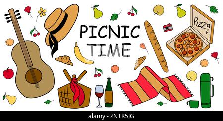 Set per una giornata di picnic. Set da picnic disegnato a mano Illustrazione Vettoriale