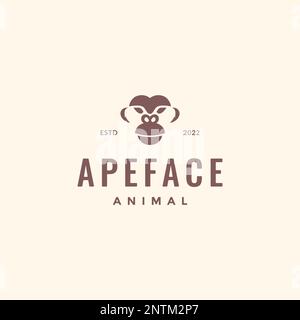 faccia ape primate scimmia animale albero hipster logo disegno vettore icona illustrazione Illustrazione Vettoriale