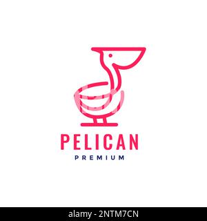 pelican uccello becco piccole linee arte moderno minimalista logo disegno vettoriale icona illustrazione Illustrazione Vettoriale