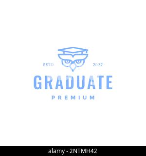 mascot smart owlet carino graduato cappello linea logo disegno vettoriale icona illustrazione Illustrazione Vettoriale