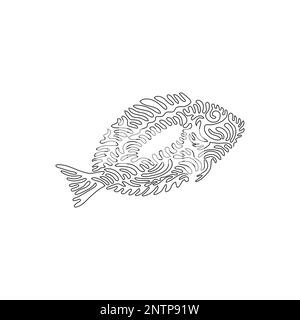 Singolo una linea riccia disegno di pesce esotico astratto arte È noto che l'illustrazione vettoriale di disegno a linea continua di FISH è abbastanza agile Illustrazione Vettoriale