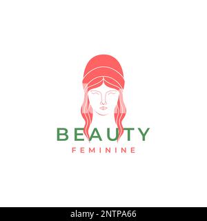 cool bellezza femmina capelli lunghi con copricapo moderno logo disegno icona figura vettoriale Illustrazione Vettoriale