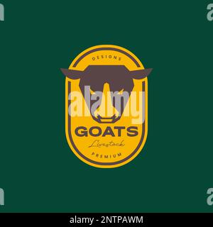 capra testa animale bestiame bovino bestiame griglia arrosto cibo badge vintage logo disegno vettore icona illustrazione Illustrazione Vettoriale