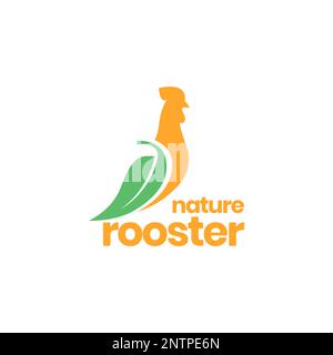 gallo pollo pollame foglie ali moderno logo disegno vettore icona illustrazione Illustrazione Vettoriale