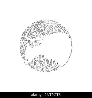 Disegno continuo di una linea di erbivori arte astratta mammifero in cerchio. Illustrazione vettoriale modificabile a riga singola delle trombe, simile a quella di tipo cowlike Illustrazione Vettoriale
