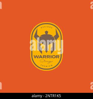 warrior spartan casco vichingo guerra vintage logo disegno vettore icona illustrazione Illustrazione Vettoriale