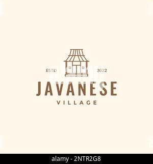 villaggio casa cultura java joglo indonesia legno minimal hipster logo disegno vettore icona illustrazione Illustrazione Vettoriale