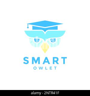 mascot smart owlet carino cappello graduato colorato logo disegno vettoriale icona illustrazione Illustrazione Vettoriale