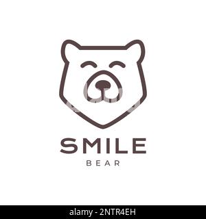mascot animale bestia orso grizzly viso sorriso moderno minimalista logo design vettore Illustrazione Vettoriale