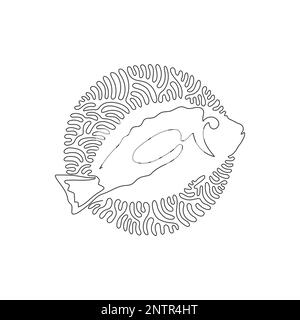 Continua una linea di disegno di bella tang blu astratto arte in cerchio. Illustrazione vettoriale modificabile a riga singola di adorabile pesce tang blu Illustrazione Vettoriale