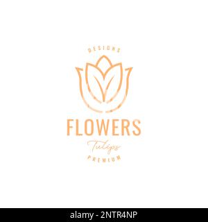 fiore bellezza tulipani fiore hipster linee arte logo disegno vettore icona illustrazione Illustrazione Vettoriale