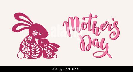 Illustrazione vettoriale della famiglia coniglietti e della scritta del giorno della madri Illustrazione Vettoriale