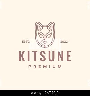 giappone cultura maschera animale gatto kitsune linea minima arte hipster logo design vettore Illustrazione Vettoriale