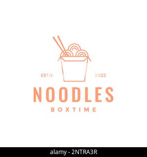 cibo noodle scatola carta cibo strada gusto speziato moderno semplice logo vettore Illustrazione Vettoriale