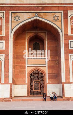 Dettaglio della parete la tomba di Humayun, Delhi, India Foto Stock