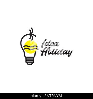 idea vacanza spiaggia mare lampadina illuminazione tramonto minimal logo disegno vettoriale icona illustrazione Illustrazione Vettoriale