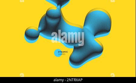 Composizione tridimensionale astratta in stile dotwork. Grafica pointillistica. Design puntiforme. 3D illustrazione vettoriale con effetto dinamico. Modello Illustrazione Vettoriale