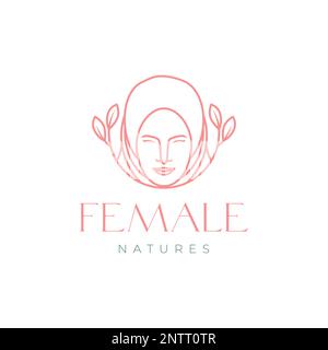femminile muslimah hijab natura foglie moda moderno minimalista logo design vettore Illustrazione Vettoriale