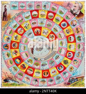 Round the World con Nellie Bly, 19th ° secolo gioco da tavolo, area giochi, pittura di JA Grozier, dopo ha Mayers, circa 1890 Foto Stock