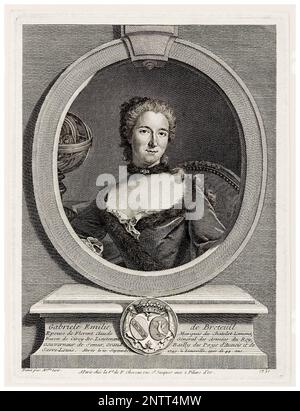 Émilie du Châtelet (1706-1749), filosofo naturale francese e matematico, incisione di ritratti, 1751 Foto Stock