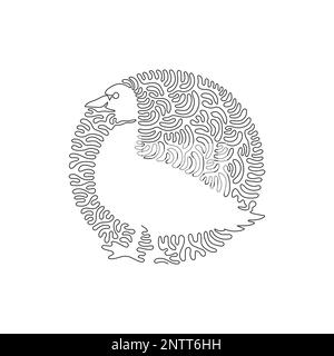 Curva continua una linea di disegno di carino mallard astratto arte in cerchio. L'illustrazione del vettore di tratto modificabile a linea singola del mallard è una specie sociale Illustrazione Vettoriale