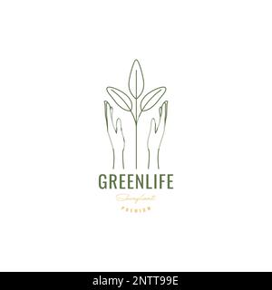 natura speranza mani pianta linea di crescita arte agricoltura minimale giardinaggio logo disegno vettore Illustrazione Vettoriale