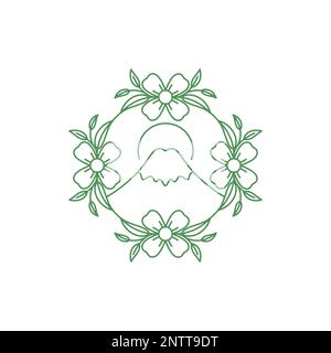 cultura giappone montatura fuji fiori foglie linea femminile art logo design vettore Illustrazione Vettoriale