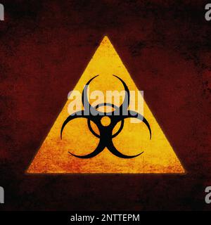 Segnale di rischio biologico, giallo su marrone. Emblema biologico di minaccia, grunge textured Foto Stock