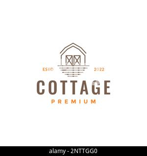 villaggio casa cottage magazzino linea di legno minimo marchio hipster vettore di progettazione Illustrazione Vettoriale