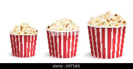 Popcorn realistico dolce e salato in secchi a righe icone set vettore isolato illustrazione Illustrazione Vettoriale