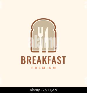 colazione menu del cibo pane arrosto coltello forchetta moderna minimal logo vettore design Illustrazione Vettoriale