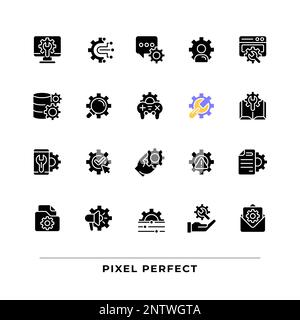 Impostazioni e impostazioni icone glifo nero impostate sullo spazio vuoto Illustrazione Vettoriale