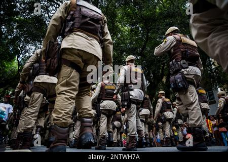 Salvador, Bahia, Brasile - 07 settembre 2016: I soldati della polizia militare Bahia sfilano nella Giornata dell'Indipendenza Brasiliana. Salvador, Bahia. Foto Stock