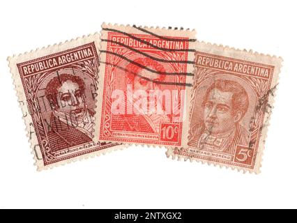 Francobolli d'epoca argentini su sfondo bianco. Foto Stock
