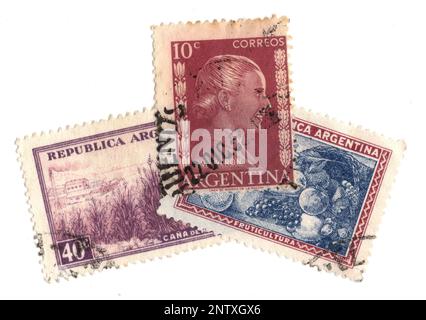 Francobolli d'epoca argentini su sfondo bianco. Foto Stock