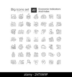 Indicatori economici e icone lineari di indice impostati Illustrazione Vettoriale