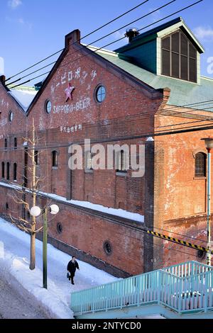 La facciata della fabbrica di Sapporo, è un centro commerciale stabilito nella sede storica dove la birra era inizialmente prodotta dalla giapponese, Sapporo, Hokkaido, Giappone Foto Stock