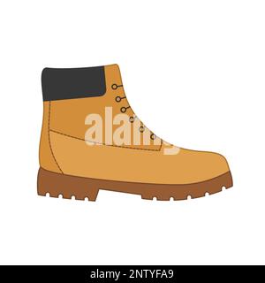 Stivale da cantiere. Scarpa da lavoro di sicurezza gialla. Scarpa da trekking stile di vita. Calzature per dispositivi di protezione individuale. Ambiente di sicurezza sanitaria. Vettore Illustrazione Vettoriale