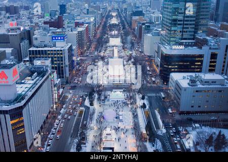 Vista aerea del Parco Odori durante la festa della neve,Sapporo, Hokkaido, Giappone Foto Stock