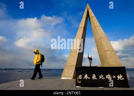 Turista nella soia Cape,Wakkanai,Hokkaido, Giappone Foto Stock