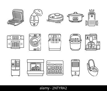 Icona linea colore elettrodomestici. Dispositivi di cucina. Illustrazione Vettoriale