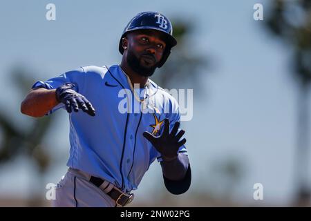 Sarasota FL USA; durante una partita di allenamento primaverile della MLB all'ed Smith Stadium. I raggi battono gli Orioles 14-2. (Kim Hukari/immagine dello sport) Foto Stock