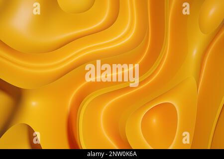Onde liquide uniformi. Forma della curva fluida. Astratto sfondo giallo. rendering 3d Foto Stock